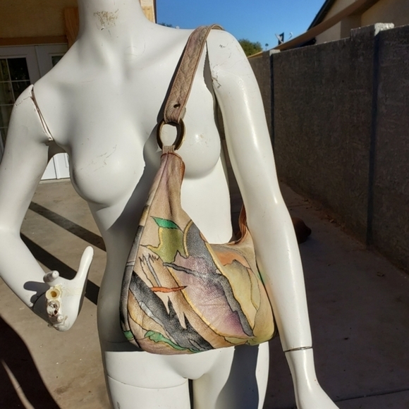 Magnifique abstract leather hand‎ painted shoulder ba - Picture 15 of 16